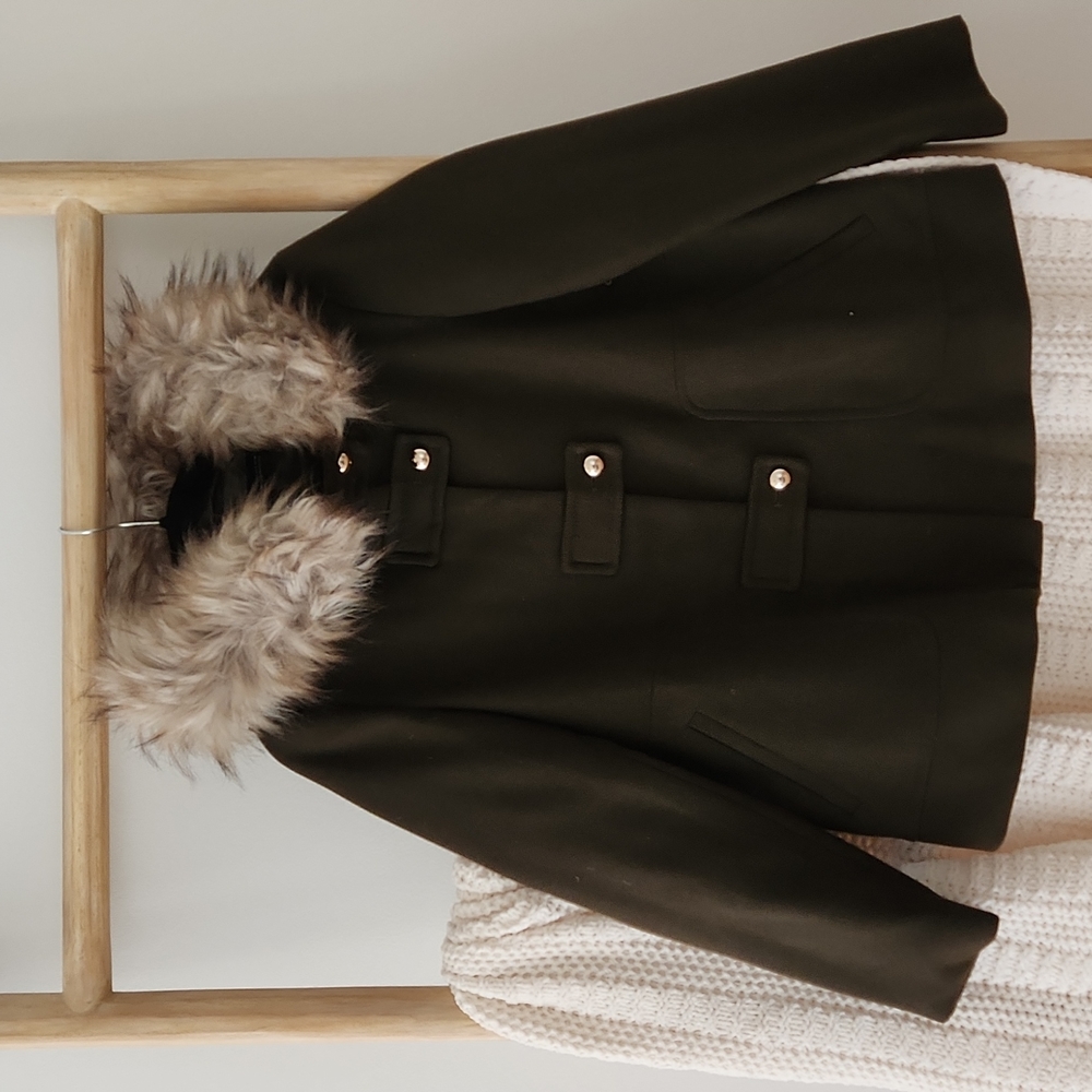 NWOT Zara Fall Coat Jacket Faux Fur Hood Size S